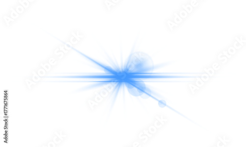 Blue sunlight lens flare, sun flash with rays and spotlight. Burst explosion on a white background. Vector illustration.