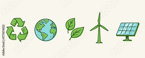 Hand-Drawn Renewable Energy Eco Illustration Set