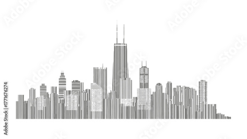 Cityscape Silhouette: A minimalist, high-contrast illustration of a city skyline, representing a urban panorama of architectural marvels and metropolitan vibes.