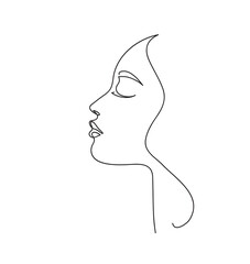 Fototapete Eine Linie Frauenprofil langes Haar Linienzeichnung  © prezent
