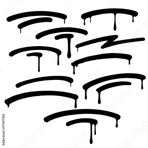 Dripping swash graffiti element vector, street art underline accent with paint drip texture, handmade tag brush stroke, urban lettering decoration for typography, mural, and sticker design