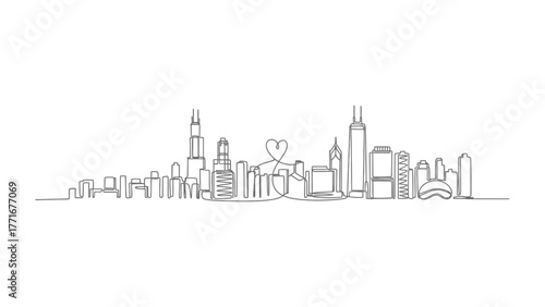 Chicago Skyline in Minimalist Outline: A stylized, minimalist depiction of a city's iconic skyline.