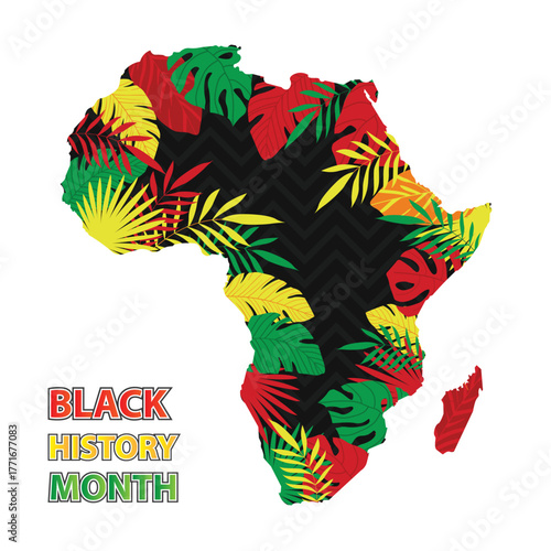 BLACK HISTORY MONTH DESIGN WITH RED YELLOW AND GREEN COLOR AFRICA PLANT NEGATIVE SPACE