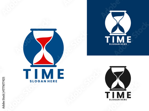 vintage hourglass with circle logo design vector template