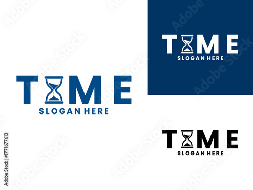 Initial time logo design icon. hourglass combination with time logo design vector template