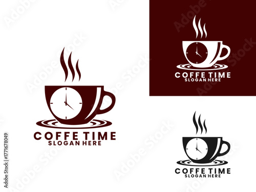 clock combination with coffee cafe illustration logo design vector template