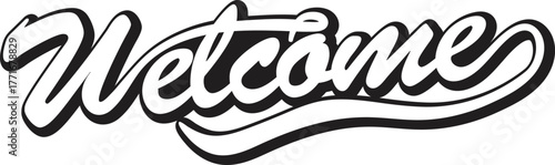 Welcome letter logo. Hand-drawn welcome sign for cards, postcards, posters, banners, and badges. Vector artwork in EPS 10 format.