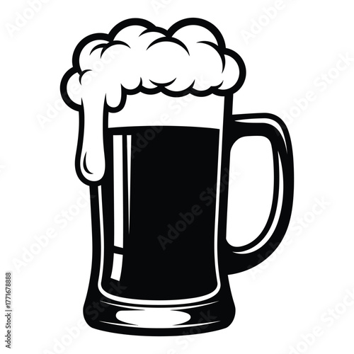 Classic beer mug with frothy head stylized icon refreshing beverage drink art for pubs bars breweries and more silhouette