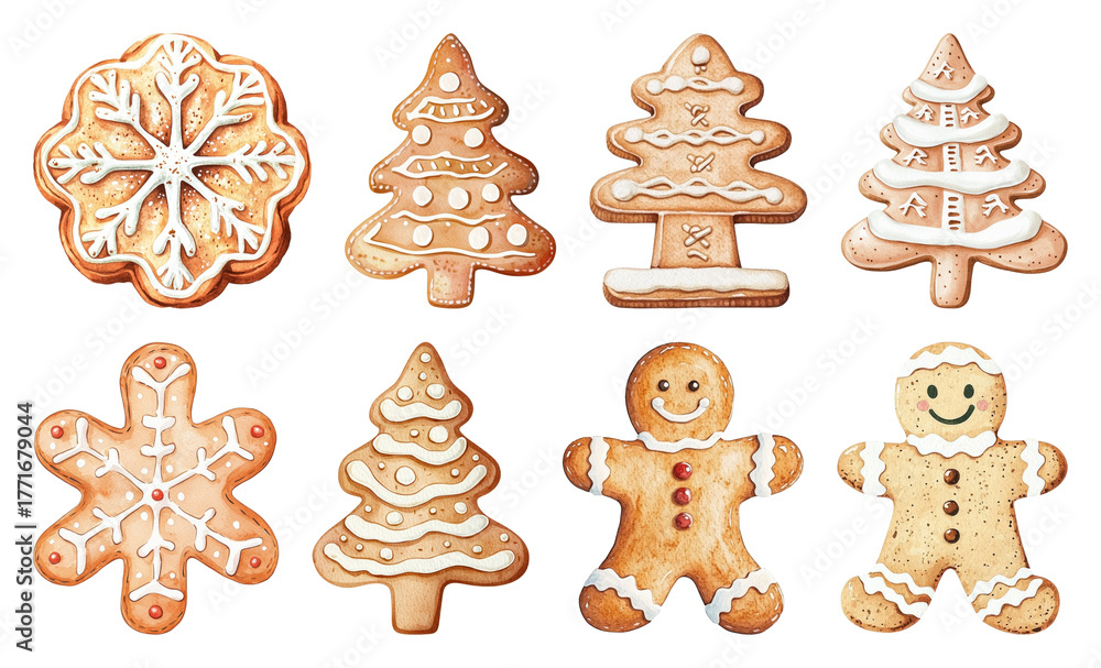 Fototapeta premium PNG Festive gingerbread cookies collection, element set on transparent background