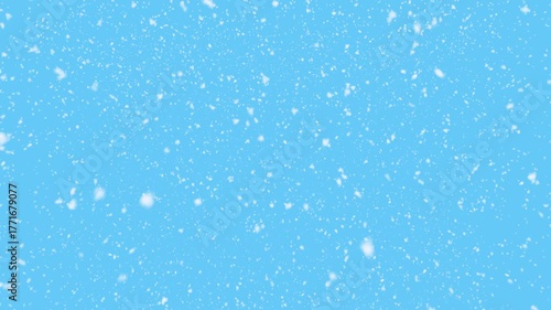 White snow overlay layer isolated on blue background. Snowflakes and snowfall for Christmas and holiday design. 4k Seamless loop