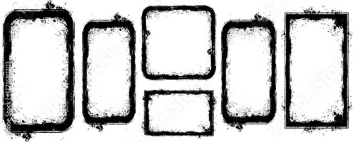 Monochrome Assemblage of Distressed Rectangular Frames Textural Black Borders and Subtle Grime Evoking Vintage Aesthetic