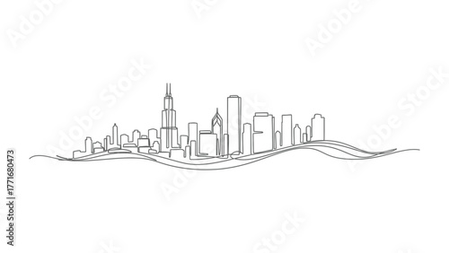 City Skyline Outline: A minimalist line drawing captures the essence of an iconic city skyline, emphasizing architectural silhouettes against a clear backdrop.