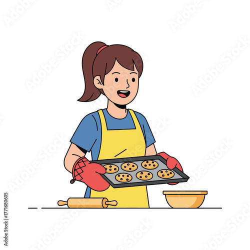 Woman Baking Cookies Illustration Home Baking, Homemade Treats