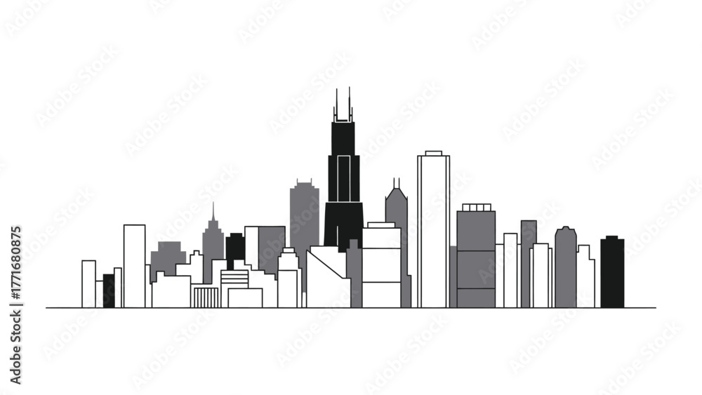 Obraz premium Cityscape Silhouette: An architecturally impressive and striking cityscape, showcasing a dynamic and modern skyline silhouette.