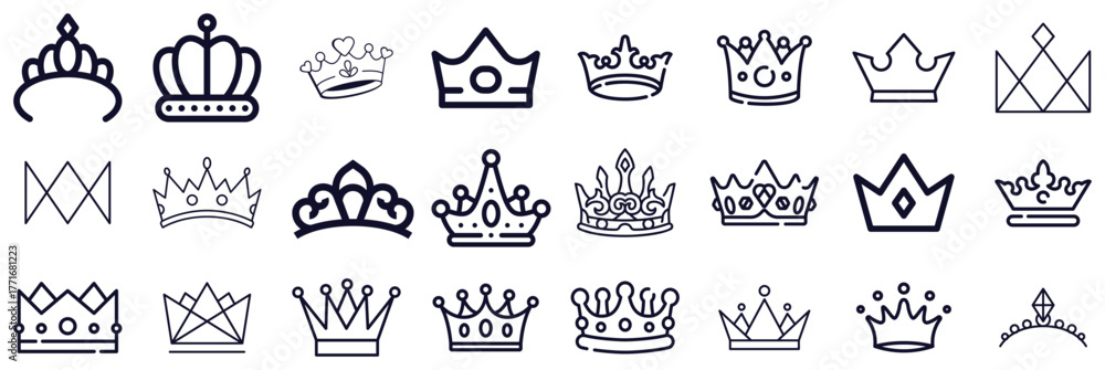 Fototapeta premium Collection of various crown icons in outline style