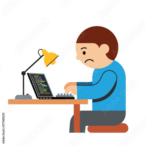 Programmer Coding Laptop, Sad Developer, Software Engineer Vector