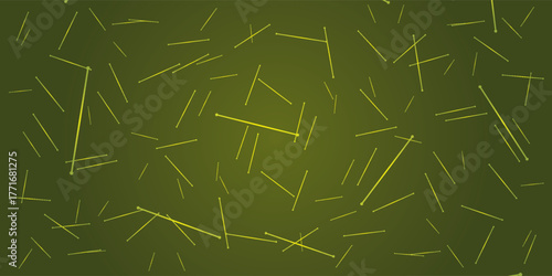 Abstract Scattered Yellow Lines on Dark Green Gradient Background.