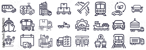 Diverse Transportation and Logistics Icons Set