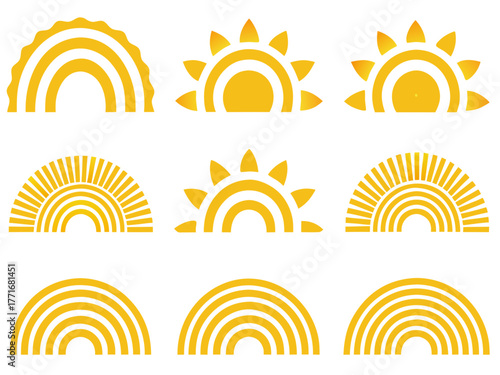 Minimal Geometric Sunrise Icons Golden Lines Bla Creative Visual Great for Commercial Projects