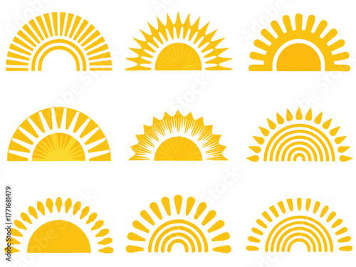Minimal Geometric Sunrise Icons Golden Lines Bla Professional Photo Perfect for Editorial Content