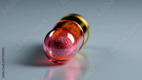 Futuristic Medical Pill Capsule with Magical Glowing Particles for Pharmaceutical Research.