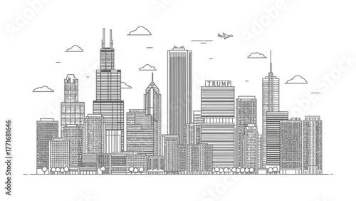 Urban Silhouette: An abstract city skyline, depicting modern architecture and urban design. A monochromatic representation of skyscrapers and architectural marvels.