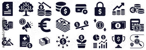 Financial Icons Money, Growth, and Investment Symbols