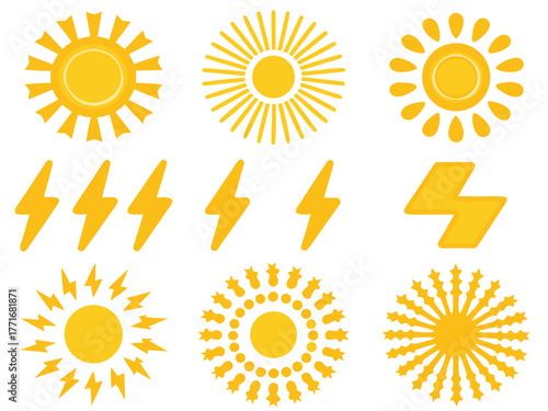 Depicting Sunlight Electricity Icons Neon Lines Dar Elegant High-Quality Stock Image