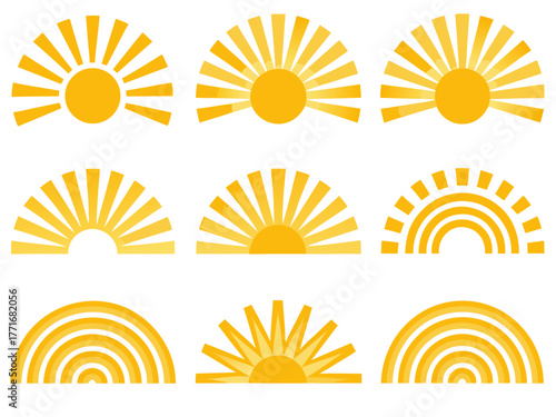Featuring Sunrise Icons Curved Line Rays Crisp Creative Visual