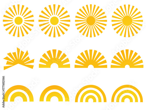 Depicting Sunrise Icons Curved Line Rays Dynamic Premium Digital Asset