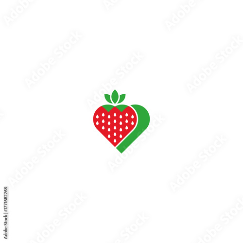 Strawberry and heart in one shape, abstract logo.