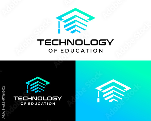 Logo design about an academic hat of education and technology.