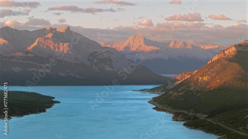 Cinematic panning drone video of Abraham Lake near Banff and Jasper