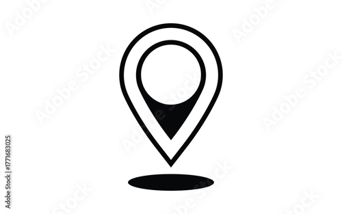 Simple black and white outline of a location pin icon with a shadow