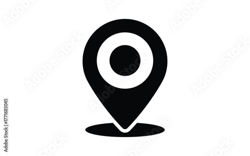 Black location pin icon with a textured effect on a white background