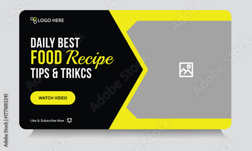 Trendy food recipe tips and tricks video thumbnail banner design, daily delicious food recipe techniques video cover banner design, fully editable vector eps 10 file format