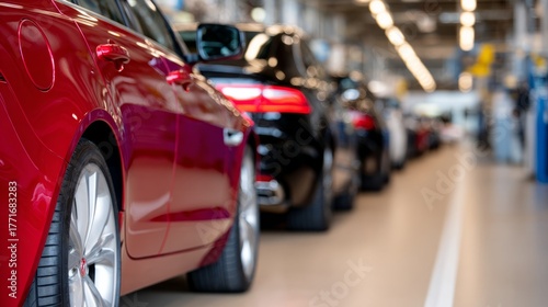 Wallpaper Mural Line of modern cars in production facility, automotive industry and technology background Torontodigital.ca