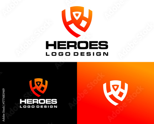 H letter logo design and security shield icon for hero.