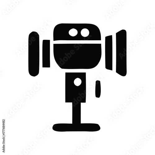 Distinctive black silhouette of a vintage film camera on a tripod, perfect for representing classic cinematography, movie making, and video production