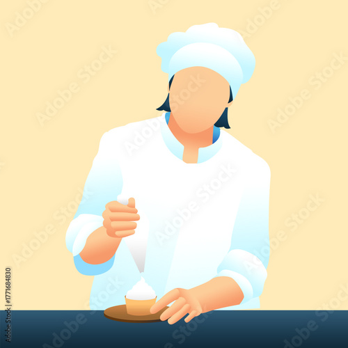 CHEF MAKING BREAD AND CAKE ILLUSTRATION VECTOR 01