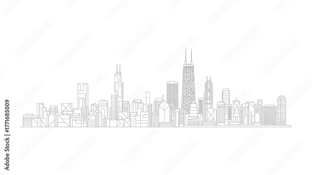 Obraz premium Modern Urban Silhouette: A striking outline of a contemporary city skyline stretches across the frame, showcasing the architectural brilliance.