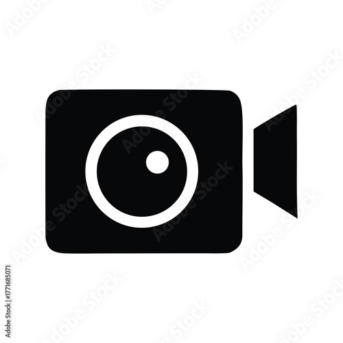Simple and striking line art icon representing a video player or camera film reel, perfect for digital media and content creation