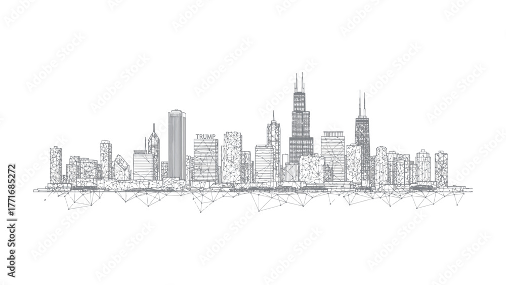 Obraz premium Urban Silhouette: An artistic line drawing of a cityscape silhouette, showcasing modern skyscrapers. Capturing the essence of architectural design.