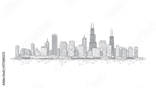 Urban Silhouette: An artistic line drawing of a cityscape silhouette, showcasing modern skyscrapers. Capturing the essence of architectural design.