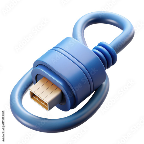 High-quality 3d render of a blue vga cable connector with swivel loop attachment transparent background