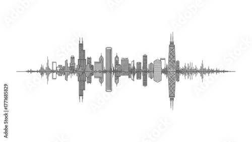 Chicago Skyline Silhouette: A minimalist skyline of Chicago, reflecting the city's architectural rhythm against the backdrop of its urban landscape.