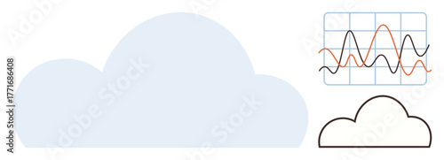 Abstract cloud design paired with a line graph representing data trends. Ideal for technology, data analysis, cloud computing, networking, IT solutions, software development, simple flat metaphor