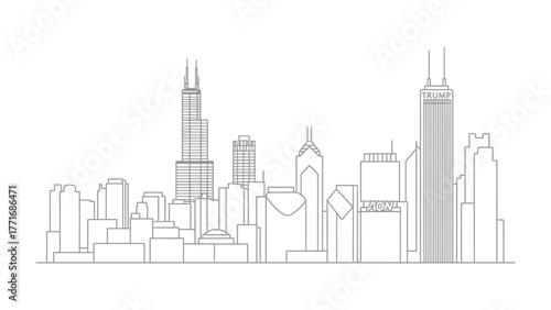 City Skyline Silhouette: A clean, minimalist line drawing of a city skyline, featuring iconic skyscrapers and buildings that define its urban landscape.