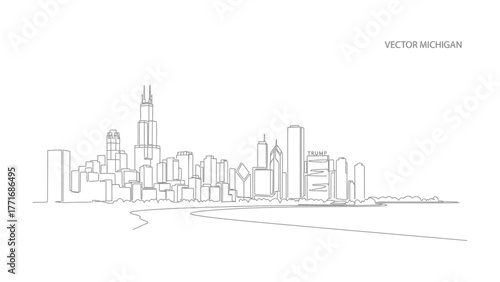 Urban Silhouette: A minimalist monochrome sketch showcases an iconic urban skyline, capturing the architectural essence of a bustling cityscape in clean lines and contemporary style.