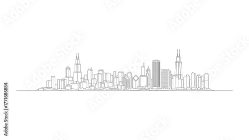 Urban Silhouette: A minimalist monochrome sketch of a captivating city skyline, symbolizing progress and innovation.